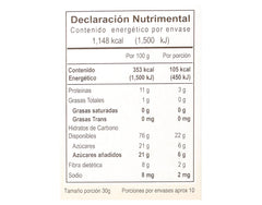 Cereal Vivente Amaranth con avellana 325 g - Tabla nutrimental