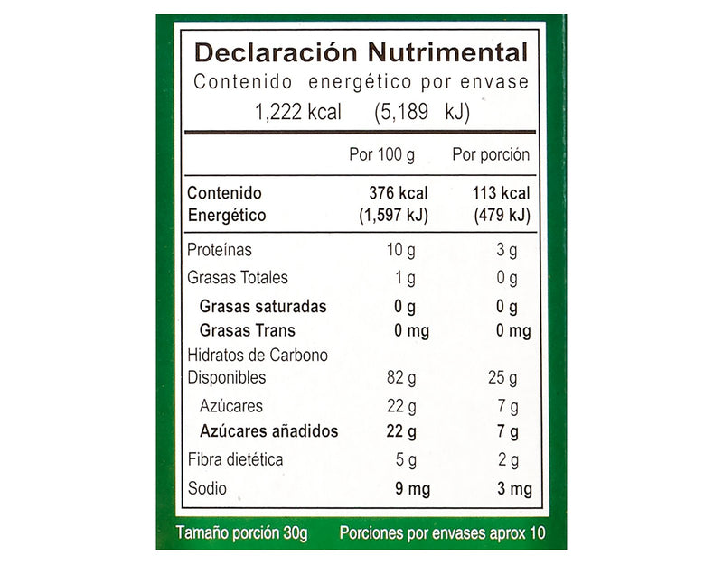 Cereal Vivente Grain For You sabor Manzana Canela 325 g - Tabla nutrimental