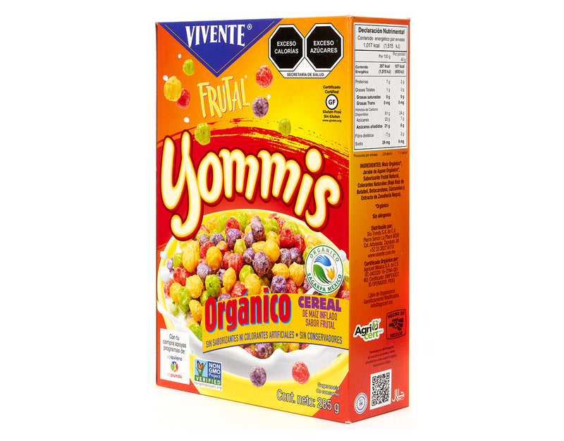 Cereal Vivente Yommis sabor frutal 285 g - Empaque Costado