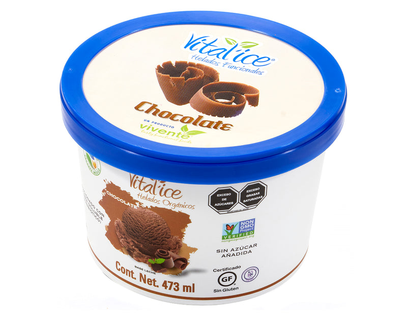 Helado orgánico de chocolate Vivente pinta - 473 ml - Empaque Costado