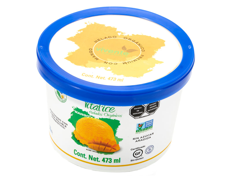 Helado orgánico de mango Vivente Pinta 473ml - Empaque Costado