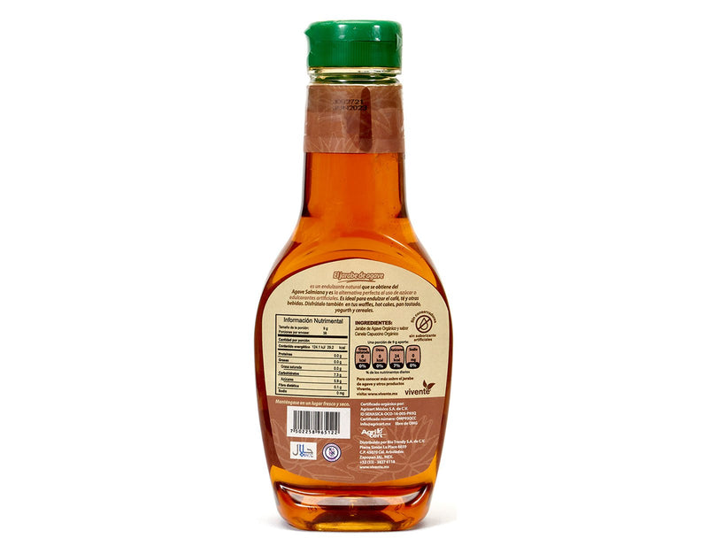 Jarabe de agave orgánico Vivente sabor canela - capuccino 345 g - Empaque vuelta