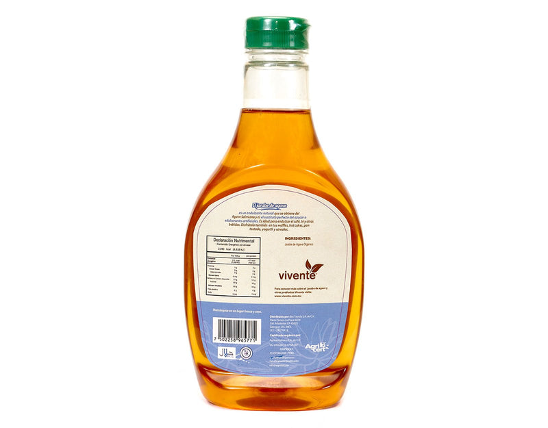 Jarabe de agave orgánico light Vivente 665 g - Empaque vuelta 