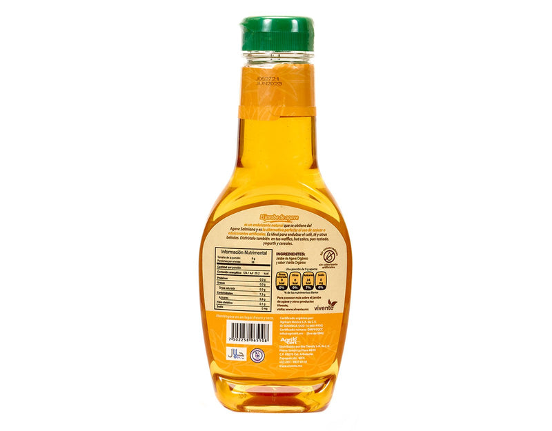 Jarabe de agave orgánico Vivente sabor vainilla 345 g - Empaque vuelta 